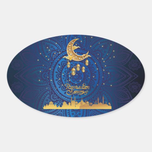 Crescent ramadan kareem golden 2024  oval sticker