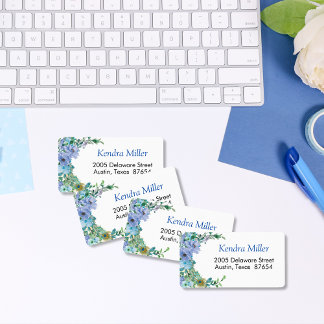 Crescent Sapphire Blue Floral Return Address Label