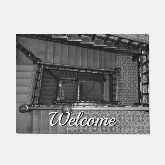 Crescent Stairwell Grayscale Welcome Doormat (Front)