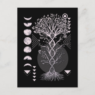 Crescent Tree Life Moon Phases Geometry Nature Postcard