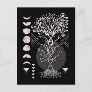Crescent Tree Life Moon Phases Geometry Nature Postcard