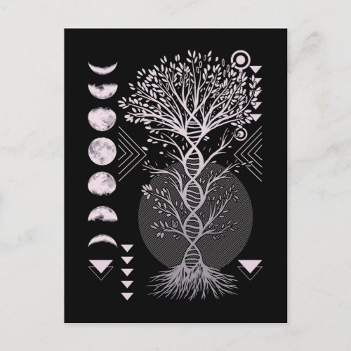 Crescent Tree Life Moon Phases Geometry Nature Postcard