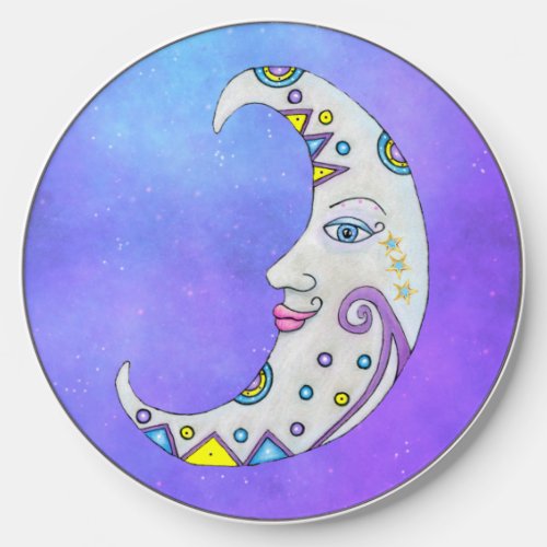 Crescent White Moon With Face Abstract Shapes Sky Wireless Charger