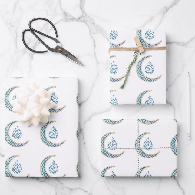 Crescent with Ramadan Mubarak in Arabic  Wrapping Paper Sheets (Front)