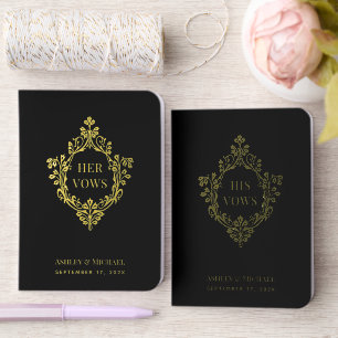 Crest Black Elegant Vintage Ornate Antique Wedding Foil Vow Books
