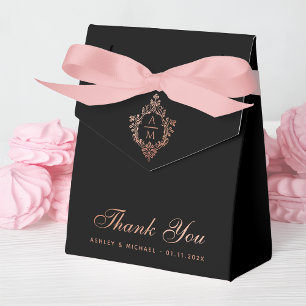 Crest Black Pink Elegant Vintage Wedding Monogram Favor Boxes