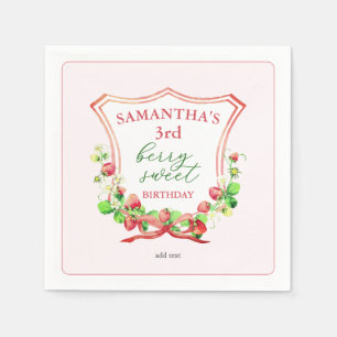 Crest Bow Berry Sweet Watercolor Any Age Birthday Napkins