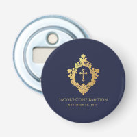 Crest Boy Confirmation Favors Navy Blue Faux Gold 