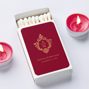 Crest Burgundy Faux Gold Vintage Wedding Monogram Matchboxes