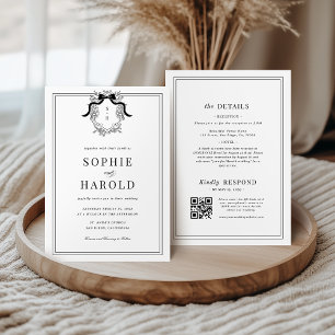 Crest Coquette Bow Monogram All in One Wedding Invitation