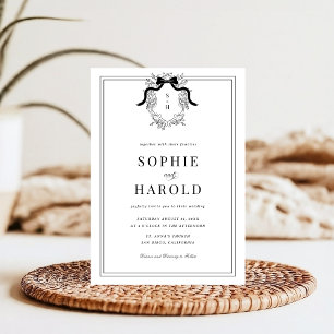 Crest Coquette Bow Monogram All in One Wedding Invitation