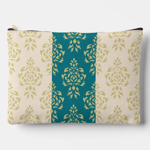 Crest Damask Pattern  Gold on Teal  Cream Accessory Pouch