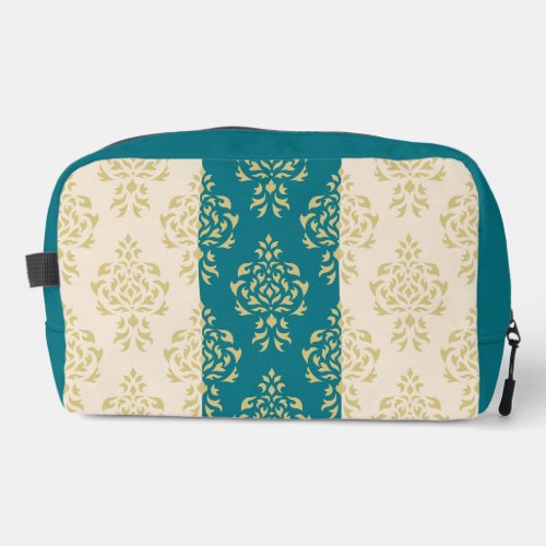 Crest Damask Pattern  Gold on Teal  Cream Dopp Kit