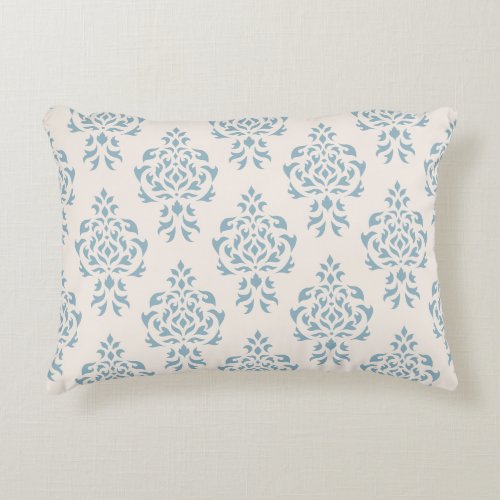 Crest Damask Repeat Pattern  Blue on Cream Decorative Pillow