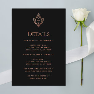 Crest Details Black Pink Vintage Wedding Monogram Enclosure Card