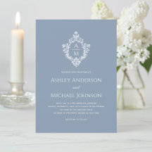 Crest Dusty Blue Elegant Monogram Formal Wedding