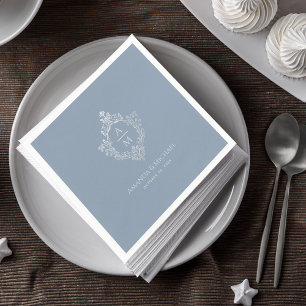 Crest Dusty Blue Wedding Monogram Elegant Vintage Napkins