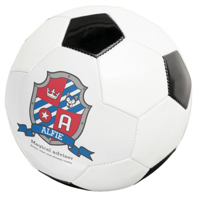 Crest letter A red blue wolf crown star Alfie Soccer Ball (Three Quarter)