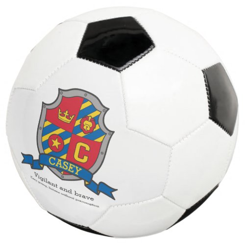 Crest letter C red blue yellow crown lion Casey Soccer Ball