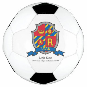 Crest letter R red blue yellow crown lion Ryan Soccer Ball