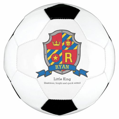 Crest letter R red blue yellow crown lion Ryan Soccer Ball