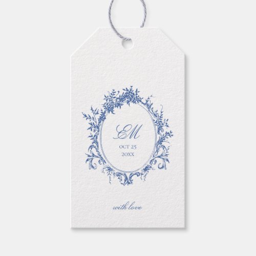 Crest Monogram Blue Chinoiserie Wedding Logo Gift Tags