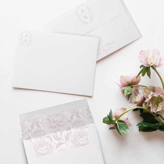Crest Monogram Blush Pink Script Envelope (Creator Uploaded)
