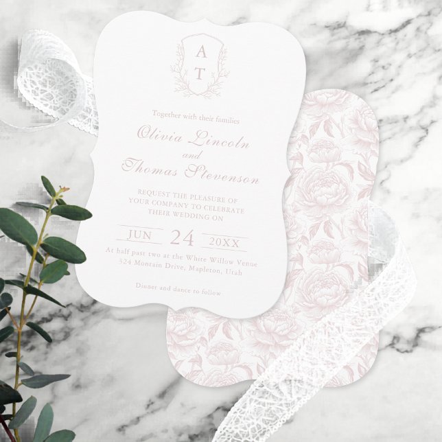 Crest Monogram Blush Pink Wedding Invitation (Creator Uploaded)