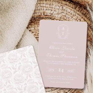 Crest Monogram Blush Pink Wedding Invitation