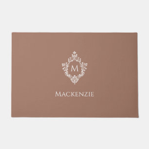 Crest Monogram Brown White Initial & Name elegant Doormat