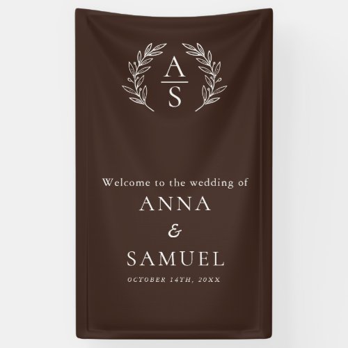 Crest Monogram Chocolate Brown and White Wedding Banner