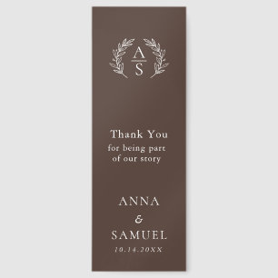 Crest Monogram Chocolate Brown and White Wedding Bookmarks
