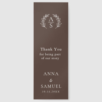 Crest Monogram Chocolate Brown and White Wedding Bookmarks