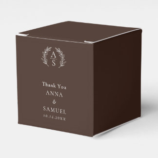 Crest Monogram Chocolate Brown and White Wedding Favor Boxes
