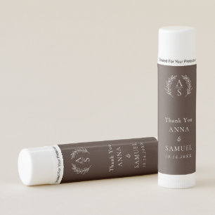 Crest Monogram Chocolate Brown and White Wedding Lip Balm