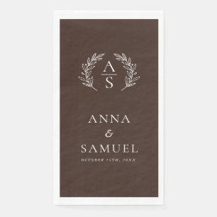 Crest Monogram Chocolate Brown and White Wedding Paper Guest Towels