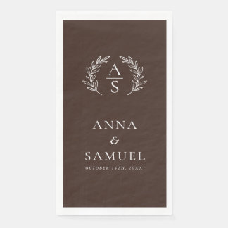 Crest Monogram Chocolate Brown and White Wedding Paper Guest Towels