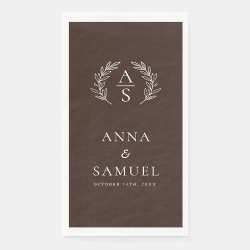 Crest Monogram Chocolate Brown and White Wedding Paper Guest Towels