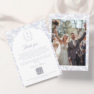 Crest Monogram Dusty Blue QR-code Photos Album Thank You Card