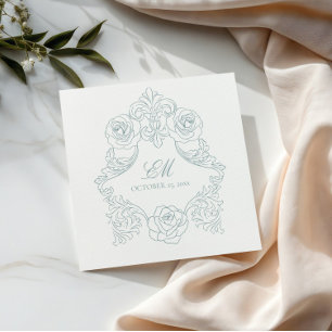 Crest Monogram Dusty Blue Regency Wedding Napkins