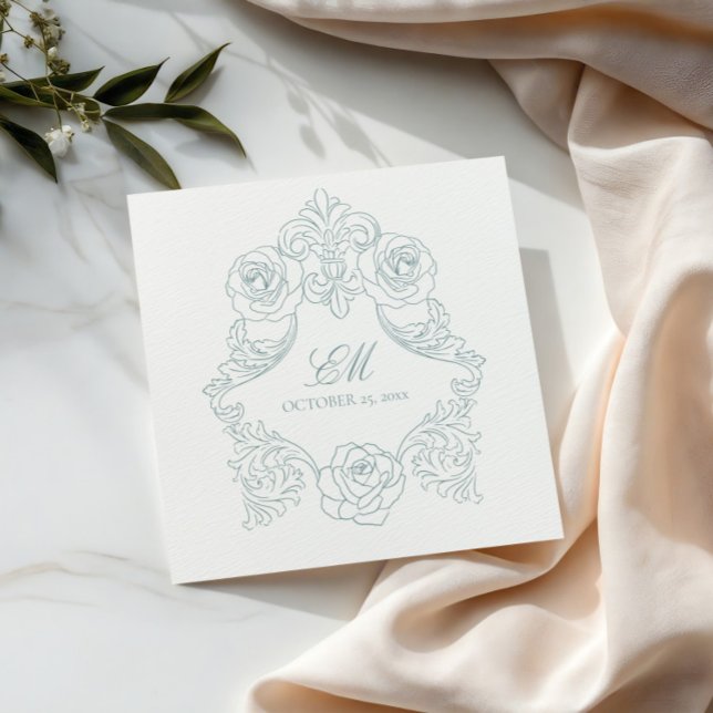 Crest Monogram Dusty Blue Regency Wedding Napkins (Creator Uploaded)