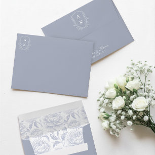Crest Monogram Dusty Blue Script Envelope