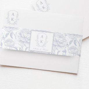 Crest Monogram Dusty Blue Wedding Invitation Belly Band