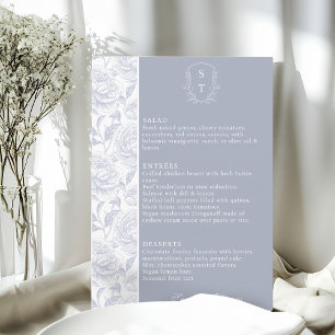 Crest Monogram Dusty Blue Wedding Menu Card