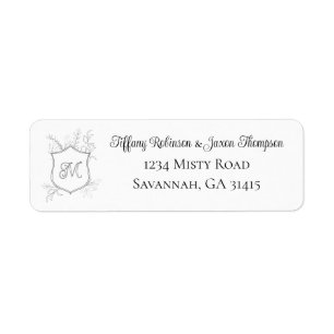 Crest Monogram Foliage Black and White Address Label