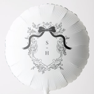 Crest Monogram French Bow Ribbon Wedding Balloon