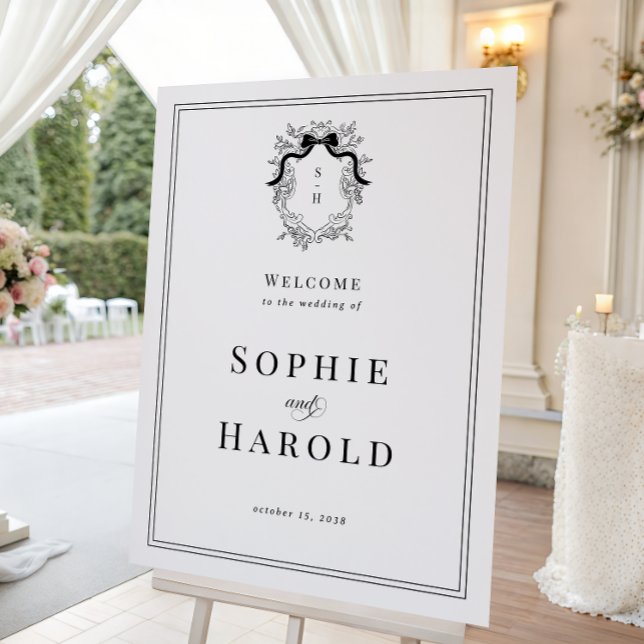 Crest Monogram French Bow Wedding Welcome Sign (Creator Uploaded)