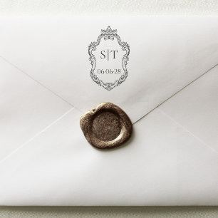 Crest Monogram French Vintage Wedding Rubber Stamp