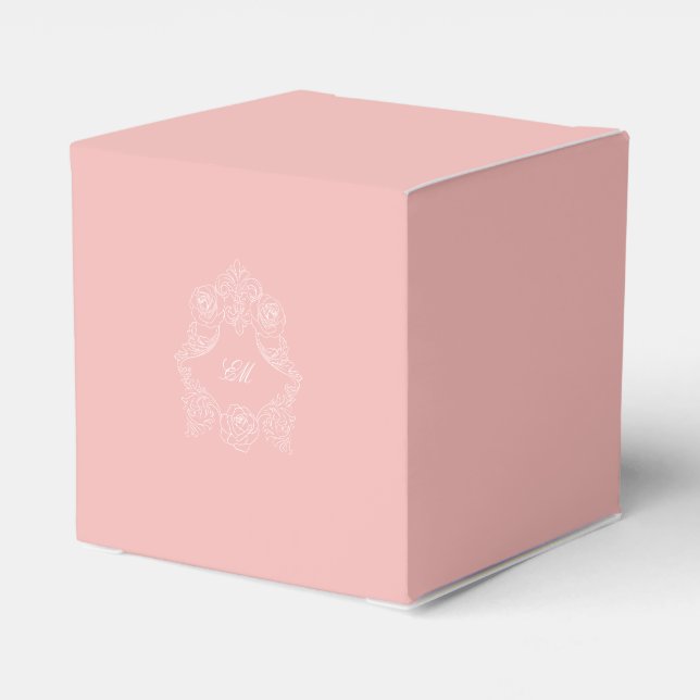 Crest Monogram Marie Antoinette Victorian Pink Favor Boxes (Back Side)
