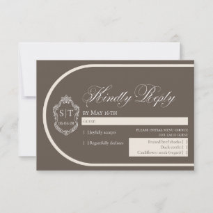 Crest Monogram Mocha And Cream Wedding RSVP Card